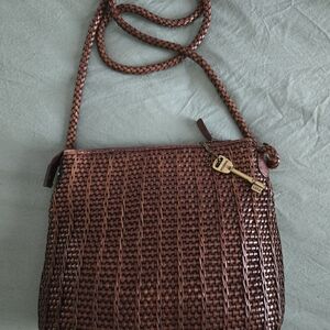 Fossil Brown Woven Crossbody Bag